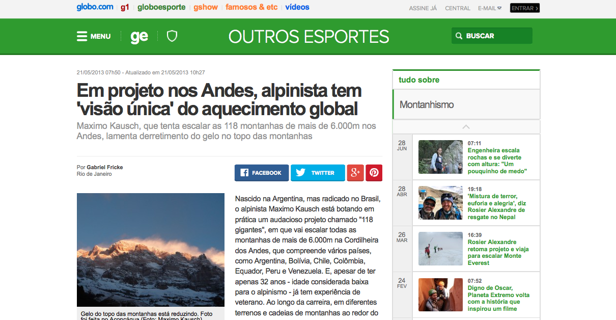 Em projeto nos Andes, alpinista tem 'visão única' do aquecimento global _ globoesporte.com (20150812)