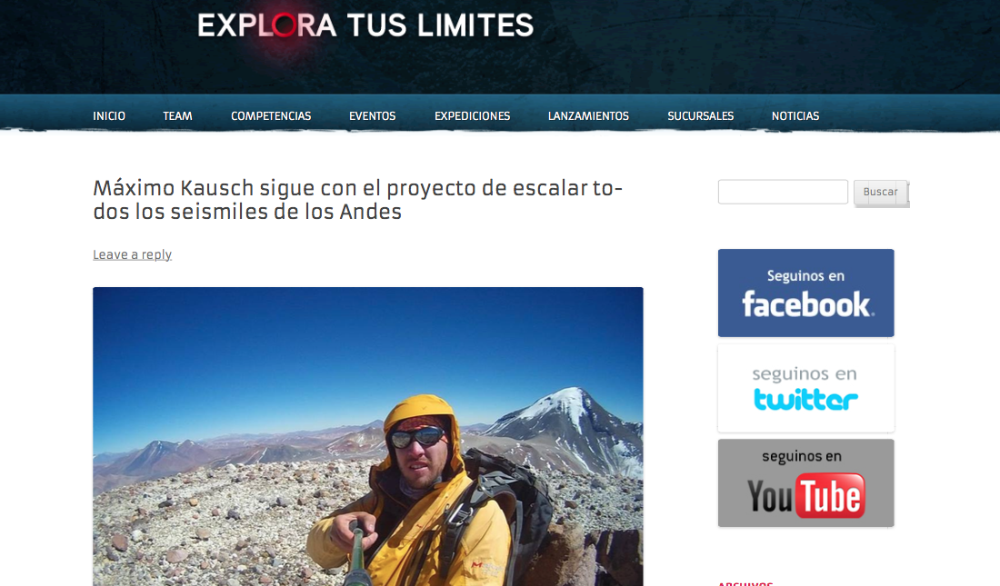 Máximo Kausch sigue con el proyecto de escalar todos los seismiles de los Andes _ Explora tus limites (20150812)