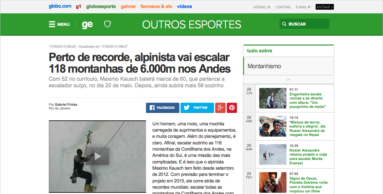 Perto de recorde, alpinista vai escalar 118 montanhas de 6.000m nos Andes _ globoesporte.com (20150812)