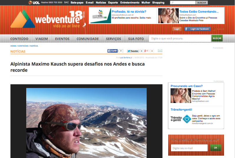 Alpinista Maximo Kausch supera desafios nos Andes e busca recorde - Webventure - A vida ao ar livre (20150812)