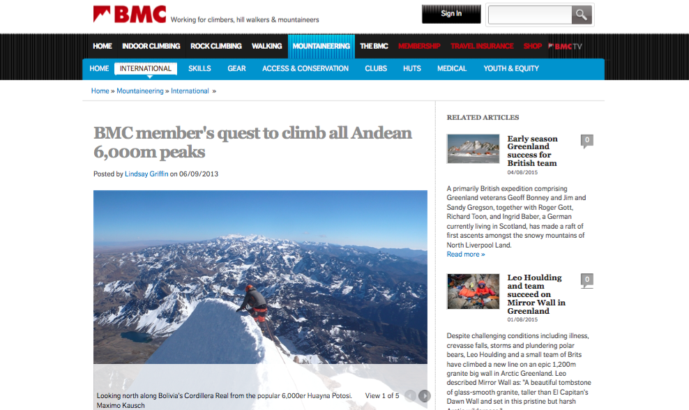 BMC member's quest to climb all Andean 6,000m peaks (20150812)